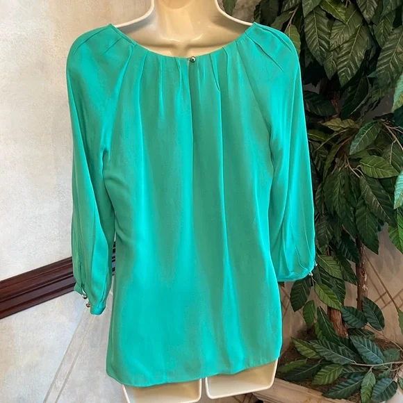 WHBM JULIP GREEN SILK BLOUSE - Picture 4 of 11